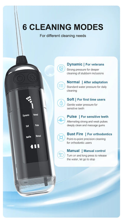Mini Portable Oral Irrigator, 6 Cleaning Modes, Equipped with a Portable Bag, Suitable for Home Travel, Easy and Portable